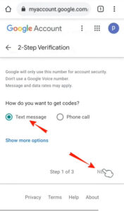 Turn on 2-step verification, sent text message on your phone