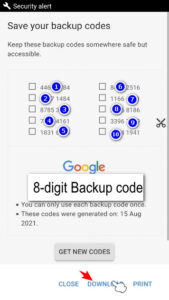 Gmail 8-digit backup code