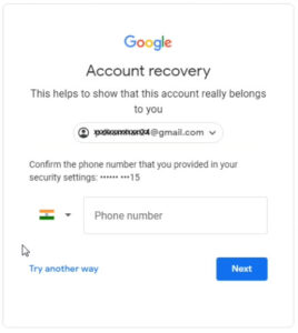 Confirm the phone number for reset Gmail password 