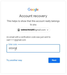 Google account recovery-type verification code