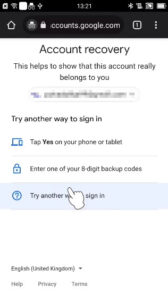 Recovery Gmail Account-click to try another way to sign in