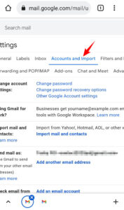 Account and import option in Gmail 