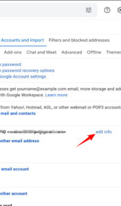 edit info in gmail account in the phone