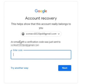 Enter verification code that sent by google